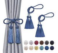 Pretty Jolly Double-ended Tassel Curtain Tiebacks, European Braided Rope, Decorative Design, Fits Thin & Thick Drapery, Ideal for Home & Office Windows, 2 Pack, Navy Blue