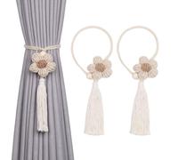 Pretty Jolly Flower-Tassel Curtain Tiebacks, Hand-Braided Rope | for home & office window drapery, lovely rustic-style decor, delicate flower-tassel detail, 2 Pack, C-Coffee