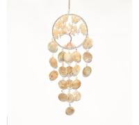 Pretty Jolly Gold Tree of Life Dream Catcher Wall Decor with Citrine Crystals Unique Capiz Wind Chimes Soothing Sound Waterfall Handmade Wall Hanging Home Decor for Bedroom Wedding Party Wish Gift