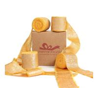 Pretty Jolly Golden Chiffon Ribbon for Gift Wrapping - Handmade Frayed Silk for Flower Bouquet - Shimmery Gold Fringe 1 1/2 Inch x 5 Yard 4 Rolls for Hair, Wedding Invitations, DIY Crafts