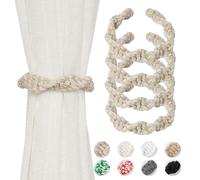 Pretty Jolly Jute Rope Curtain Tiebacks, Farmhouse Rustic Spiral-Braided | Decorative tiebacks suit home & office sheer and light-weight drapery, beautiful window decor, 4 Pack, J+C-Natural