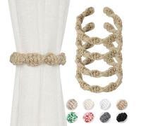 Pretty Jolly Jute Rope Curtain Tiebacks, Farmhouse Rustic Spiral-Braided | Decorative tiebacks suit home & office sheer and light-weight drapery, beautiful window decor, 4 Pack, J-Natural