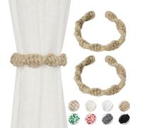 Pretty Jolly Jute Rope Curtain Tiebacks, Farmhouse Rustic Spiral-Braided | Decorative tiebacks suit home & office sheer and light-weight drapery, beautiful window decor, 2 Pack, J-Natural