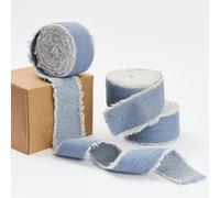 Pretty Jolly Light Blue Denim Ribbon for Gift Wrapping Handmade Rustic Frayed Cotton Fabric Ribbon for Flower Bouquet Total 15 Yards 1 1/2 Inch Ribbons for Crafts Hair Wedding Invitation Holiday Decor