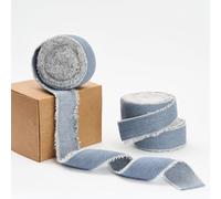Pretty Jolly Light Blue Denim Ribbon for Gift Wrapping Handmade Rustic Frayed Cotton Fabric Ribbon for Flower Bouquet Total 15 Yards 1 Inch Ribbons for Crafts Hair Wedding Invitation Holiday Decor