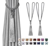 Pretty Jolly Long Tassel Curtain Tiebacks, European Hand Braided Rope Knot, Decorative Ornament, Suitable for Home & Office, Works with Various Window Drapery,2 Pack,Grey