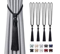 Pretty Jolly Long Tassel Curtain Tiebacks, European Hand Braided Rope Knot, Decorative Ornament, Suitable for Home & Office, Works with Various Window Drapery,4 Pack,Black