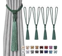 Pretty Jolly Long Tassel Curtain Tiebacks, European Hand Braided Rope Knot, Decorative Ornament, Suitable for Home & Office, Works with Various Window Drapery,4 Pack,Green