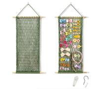 Pretty Jolly Macrame Hair Clips Accessories Organizer Hairbow Holder Rack for Girl Clips Storage Claw Clip Ornaments Keeper for Girls Room Wall Hanging Decor(Green)