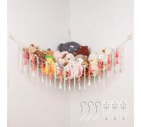 Pretty Jolly Macrame Stuffed Animal Hammock with Tassels Hand Woven Corner Hanging Net Easy Install Boho Plush Storage Holder for Toys Kid Room Nursery Decor Organizer for Girls Boy Gift Pink