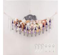 Pretty Jolly Macrame Stuffed Animal Hammock with Tassels Hand Woven Corner Hanging Net Easy Install Boho Plush Storage Holder for Toys Kid Room Nursery Decor Organizer for Girls Boy Gift Purple