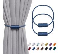 Pretty Jolly Magnetic Curtain Tiebacks, Hand-Woven Cylinder Side-Rope | convenient decorative holdbacks fit home & office window drapery, stylish window decor, 16 Inch, 2 Pack, Navy