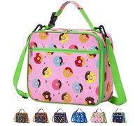 Pretty Jolly Mini Kids Lunch Box, Insulated Reusable Lunch Bag for Girls & Boys, Thermal Meal Container Tote with Shoulder Strap, Hot or Cold Snacks Lunchbox for School,Work,Picnic (Doughnut)