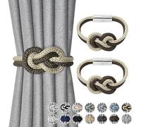 Pretty Jolly mini magnetic tiebacks, nordic hand-weave rope-knot holdbacks | Mini nordic magnetic tiebacks, hand-weave rope-knot holdbacks for home & office, 2 pack ,Coffee & Beige