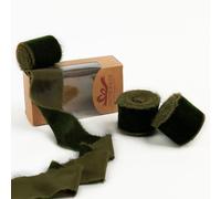 Pretty Jolly Olive Green Christmas Velvet Ribbons for Gift Wrapping 2 Inch Handmade Frayed Vintage Ribbon for Christmas Tree Fringe Ribbon for Crafting Home Decor Flower Bouquet Wreaths Bow 6 Yds