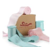 Pretty Jolly Pink Blue Silk Satin Ribbon for Flower Bouquet 4 Rolls 1 1/2 Inch x 5Yd Handmade Frayed Fabric Ribbons for Gift Wrapping,Crafts,Baby Shower,Wedding Invitations,Hair Bows and Holiday Decor