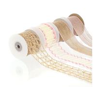 Pretty Jolly Pink Burlap Ribbon for Gift Wrapping 2 Inch Mesh Ribbon for Wreaths Natural Jute Ribbons for Christmas Tree Wedding DIY Crafts Bows Making Rustic Decoration 4 Rolls 22 Yds