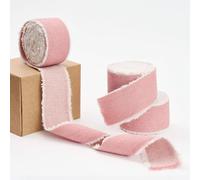 Pretty Jolly Pink Denim Ribbon for Gift Wrapping Handmade Rustic Frayed Cotton Fabric Ribbon for Flower Bouquet Total 15 Yards 1 1/2 Inch Ribbons for Crafts Hair Wedding Invitation Holiday Decor