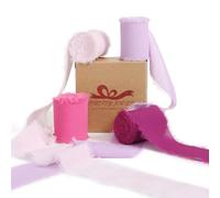 Pretty Jolly Pink Purple Chiffon Ribbon for Gift Wrapping 4 Rolls 2 Inch x 5Yd Silk Ribbons Handmade Fringe Fabric Ribbon for Flower Bouquet,Wedding Invitations,DIY Crafts and Hair Bows