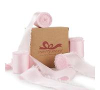Pretty Jolly Pink Silk Satin Ribbon for Flower Bouquet 4 Rolls 1 1/2 Inch x 5Yd Handmade Frayed Fabric Ribbons for Gift Wrapping,Crafts,Baby Shower,Wedding Invitations,Hair Bows and Holiday Decor
