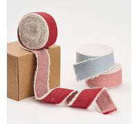 Pretty Jolly Red Denim Ribbon for Gift Wrapping Handmade Rustic Frayed Cotton Fabric Ribbon for Flower Bouquet Total 15 Yards 1 Inch Ribbons for Crafts Hair Wedding Invitation Holiday Decor