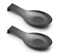 Pretty Jolly Stainless Steel Black Spoon Rest for Kitchen Counter Cooking Utensil Rest Spoon Ladle Holder for Stove Top Rust Resistant Large Size Spatula Rest Dishwasher Safe 9.61 x 3.74 Inch(2PCS)