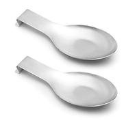 Pretty Jolly Stainless Steel Silver Spoon Rest for Kitchen Counter Cooking Utensil Rest Spoon Ladle Holder for Stove Top Rust Resistant Large Size Spatula Rest Dishwasher Safe 9.61 x 3.74 Inch(2PCS)