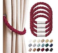 Pretty Jolly Strong Magnetic Curtain Tiebacks, Modern Simple Weave Rope, Convenient Decorative Design, Fits Thin & Thick Drapery, Ideal for Home & Office Window Coverings, 4 Pack, Wine Red