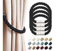 Pretty Jolly Strong Magnetic Curtain Tiebacks, Modern Simple Weave Rope, Convenient Decorative Design, Fits Thin & Thick Drapery, Ideal for Home & Office Window Coverings, 4 Pack, Black
