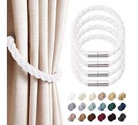 Pretty Jolly Strong Magnetic Curtain Tiebacks, Modern Simple Weave Rope, Convenient Decorative Design, Fits Thin & Thick Drapery, Ideal for Home & Office Window Coverings, 4 Pack, Silver White