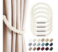 Pretty Jolly Strong Magnetic Curtain Tiebacks, Modern Simple Weave Rope, Convenient Decorative Design, Fits Thin & Thick Drapery, Ideal for Home & Office Window Coverings, 4 Pack, Creamy-white