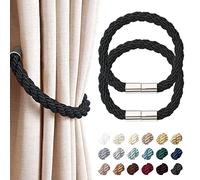 Pretty Jolly Strong Magnetic Curtain Tiebacks | Simple Woven Rope, Stylish Decor Design, Fits All Curtains, Perfect for Home & Office Windows, 2 Pack, Black