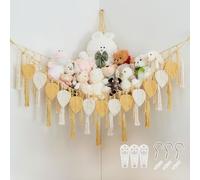 Pretty Jolly Stuffed Animal Hammock with Hand Woven Leaf Tassels and Beads | Boho,Corner Hanging Net Organizer,Toy Plush Storage,Easy Install,for Kid Room Nursery Decor,Wall Display,Light Yellow