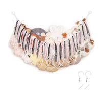 Pretty Jolly Stuffed Animal Hammock with Tassels 150cm Large Toy Storage Macrame Hanging Net with Wooden Rings, Hand Woven for Nursery Decor, Beige