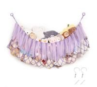 Pretty Jolly Stuffed Animal Hammock with Tassels 150cm Large Toy Storage Macrame Hanging Net with Wooden Rings, Hand Woven for Nursery Decor, Purple