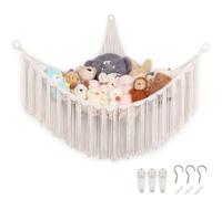 Pretty Jolly Stuffed Animal Hammock with Woven Tassels | Macrame,Toy Display Hammock,Plush Holder,Hanging Organizer,Easy Install,for Nursery, Playroom, Kids Bedroom, Knit&Bead
