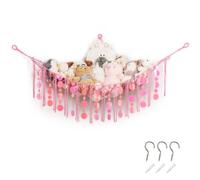 Pretty Jolly Stuffed Animals Storage with Sequins Toy Hammock Corner Hanging Net Wall Hanging Plush Holder for Toys Kid Room Nursery Decor Organizer for Girls Gift (Dark Pink)