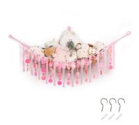 Pretty Jolly Stuffed Animals Storage with Sequins Toy Hammock Corner Hanging Net Wall Hanging Plush Holder for Toys Kid Room Nursery Decor Organizer for Girls Gift (Light Pink)