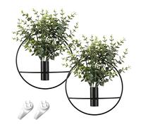Pretty Jolly Wall Decor, Wall Metal vase Decoration Holder, Wall-Mounted Artificial Flowers, Black Wall Decor Fake Eucalyptus 2 Pack, Wall Art Artificial Greenery, Farmhouse, Boho