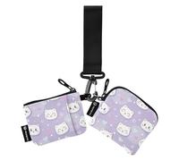 Pretty Kittens Purple Women's Dual Wallets Busniess Card Cases Large Capacity Coin Purse Change Holder with Keychain for Work Travel 2 Pcs, Pretty Kittens Purple, One Size