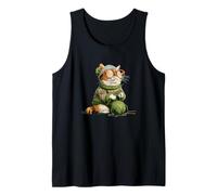 Pretty Knitting Cat with Glasses and Wool Costume Tank Top