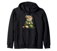 Pretty Knitting Cat with Glasses and Wool Costume Zip Hoodie