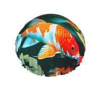 Pretty Koi Fish Print Bath Hair Cap Double Layer Shower Cap For Women And Men Reusable Lightweight Soft
