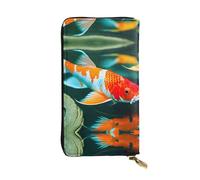 Pretty Koi Fish Print Leather Long Clutch Wallet – Fashionable Personalized Wallet, Multiple Card Slots, Gift Ready, Black, One Size