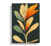 Pretty Leaves Art No.2 Black, Peach, Green Canvas Print | Gallery Wrapped 30mm Frame Wall Art | 30x20 inches | Ready to Hang | Contemporary Floral Picture | Living Room Bedroom Lounge Office