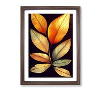 Pretty Leaves Art No.3 Framed Print for Living Room Bedroom Home Office Décor, Wall Art Picture Ready to Hang, Walnut A3 Frame (34 x 46 cm)