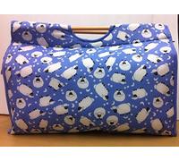 Pretty Light Blue with White Sheep, Stars and Moon Pattern 43cm Approx Length, 32cm Approx Height, Large Knitting Bag