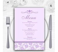 Pretty Lilac Purple Floral Diamante Personalised Wedding Menu Cards