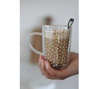Pretty Little Home Slim Double Wall White Polka Dot Glass Mug