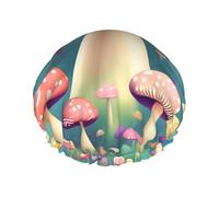 Pretty little mushrooms Double layer women's shower cap, reusable, large size design suitable for all hair lengths, suitable for girls, spa and home salon use.